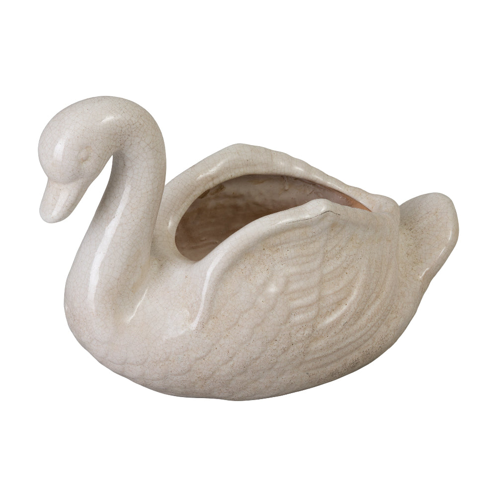 White Swan Planter with Glossy Crackle Glaze
