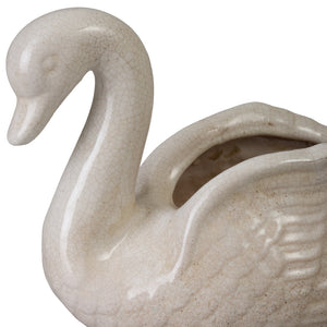 White Swan Planter with Glossy Crackle Glaze