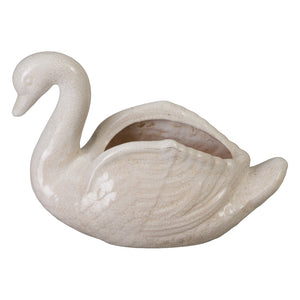 White Swan Planter with Glossy Crackle Glaze