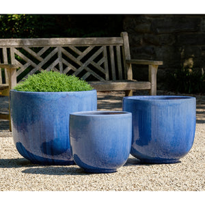 Marakesh Blue Glazed Rounded Bottom Planters - Set of 3