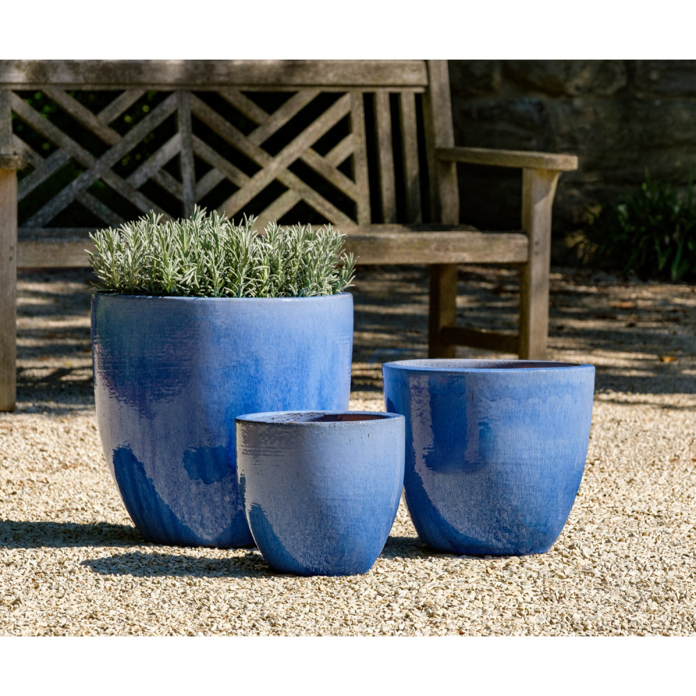 Marakesh Blue Glazed Bullet Planters - Set of 3