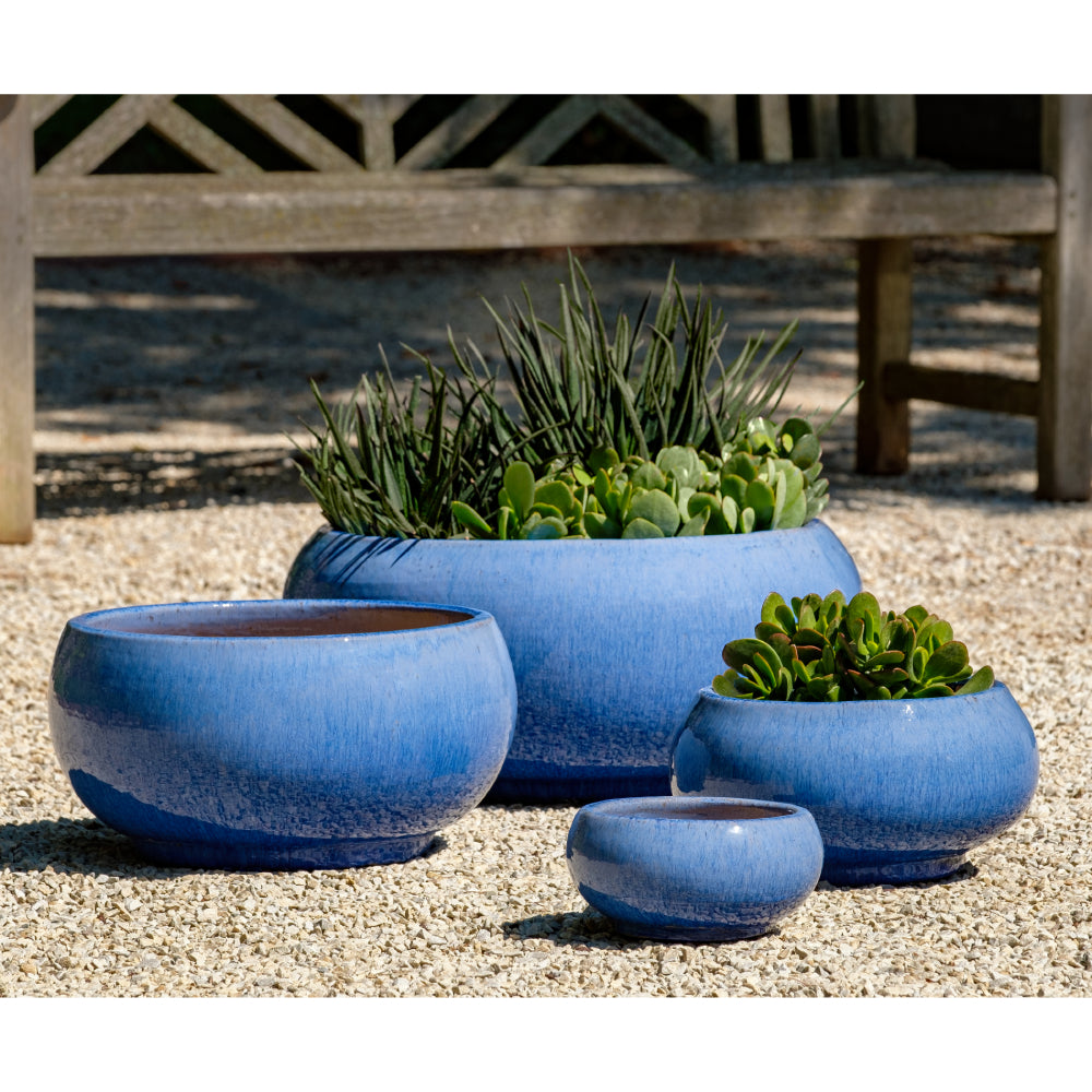 Marakesh Blue Glazed Low Profile Planters - Set of 4