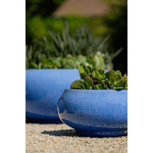 Marakesh Blue Glazed Low Profile Planters - Set of 4