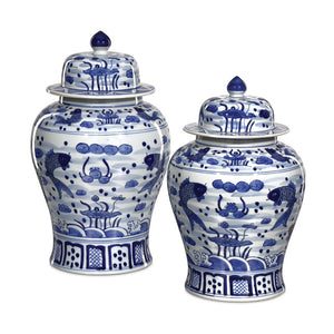 South Sea Blue & White Medium Temple Jar