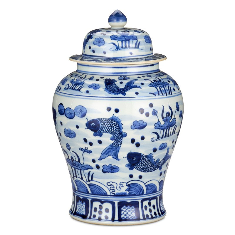 South Sea Blue & White Medium Temple Jar