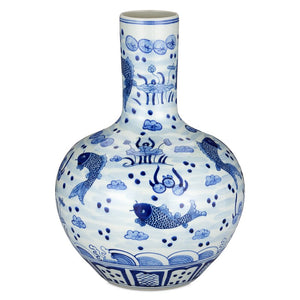 South Sea Blue & White Large Long Neck Vase