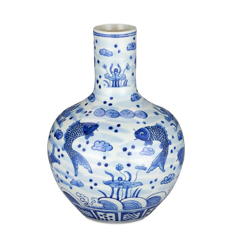 South Sea Blue & White Medium Long Neck Vase
