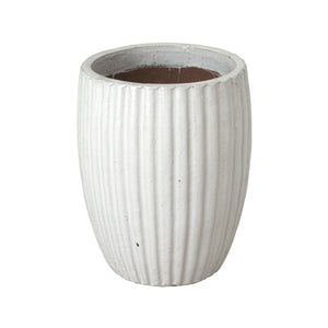 Medium Distressed White Round Ridge Ceramic Planter