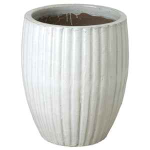 Large Distressed White Round Ridge Ceramic Planter