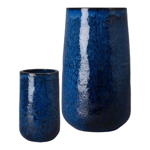 Glossy Blue Ceramic Cylinder Planters – Set of 2