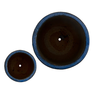 Glossy Blue Ceramic Cylinder Planters – Set of 2