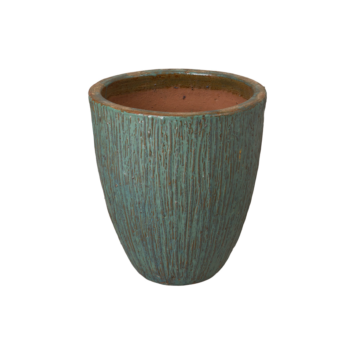 Small Teal Ripple Round Ceramic Planter