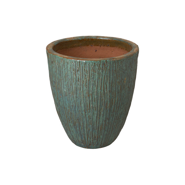 Small Teal Ripple Round Ceramic Planter - Scenario Home