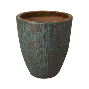 Medium Teal Ripple Round Ceramic Planter