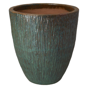 Large Teal Ripple Round Ceramic Planter