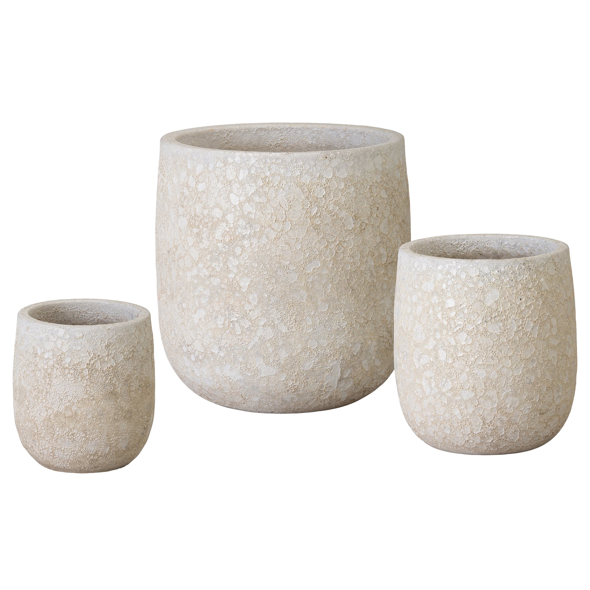 Set of 3 Round Reef White Ceramic Planters