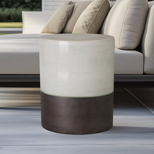 Two-Tone Cylindrical Garden Stool - Distressed White