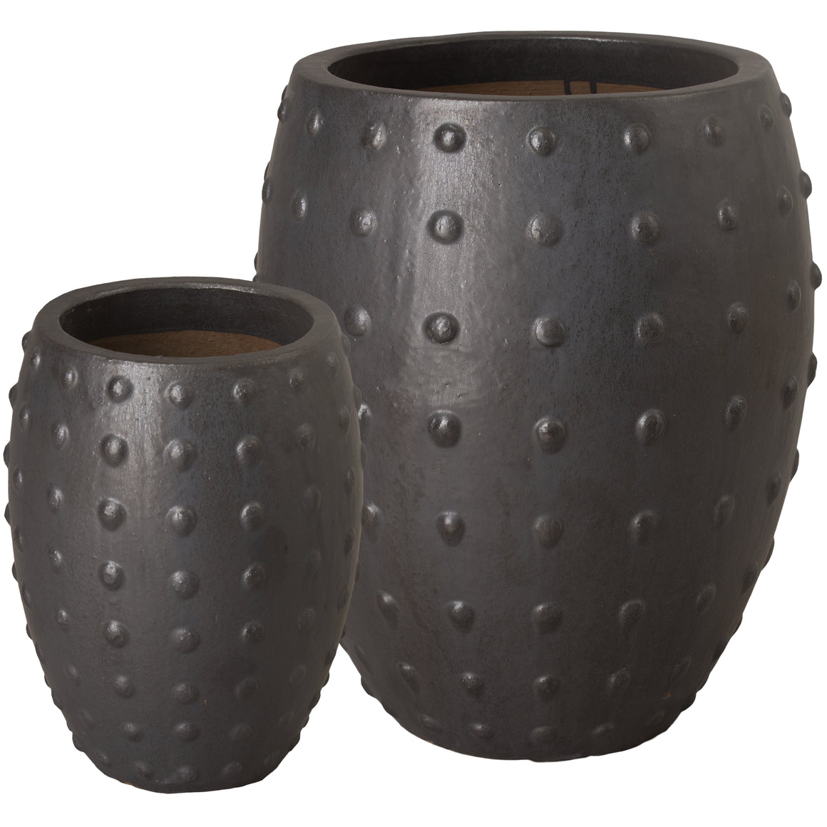 Rnd Stud Pots, S/2  Matte Black 18; 26"H