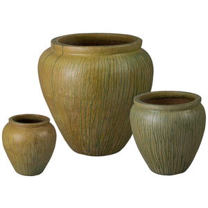 Urge Antique Drip Ceramic Planters in Yellow Green-Set of 3
