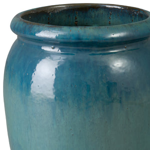 Convex 21 in. Teal Ceramic Planter