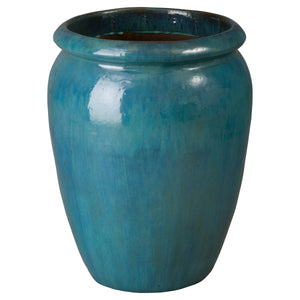 Convex 26.5 in. Teal Ceramic Planter
