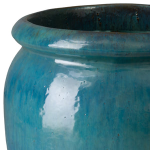 Convex 26.5 in. Teal Ceramic Planter