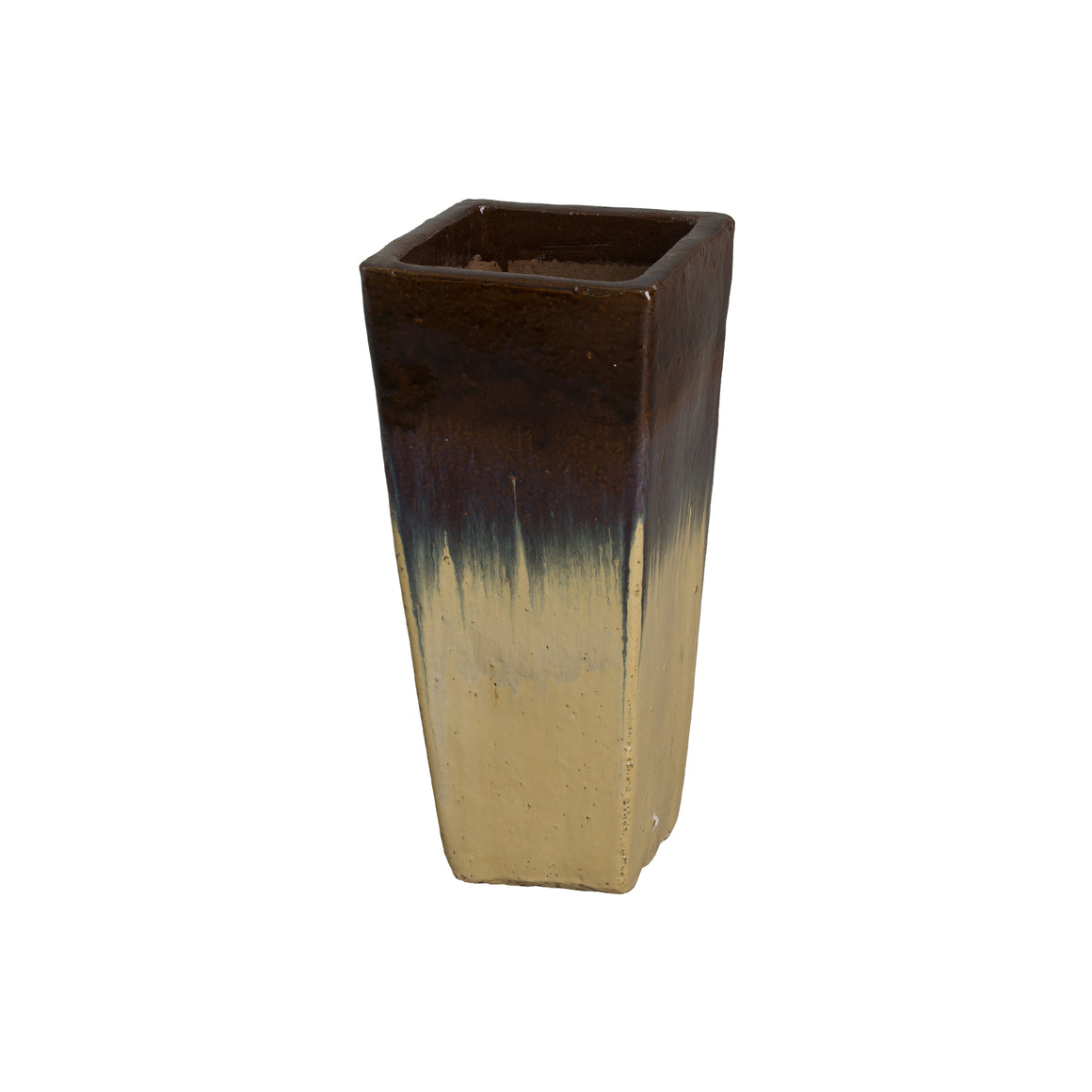 Sq Tall Planter,  Cream/Java   10X24"H
