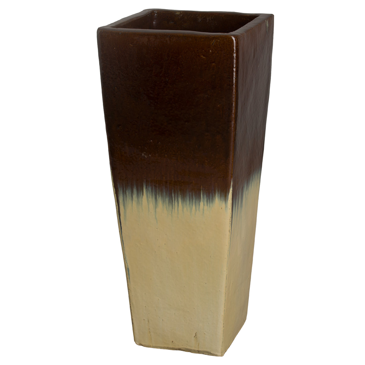 Sq Tall Planter,  Cream/Java  Lg  15X35"H