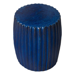 18" Round Pleated Ceramic Garden Stool- Blue