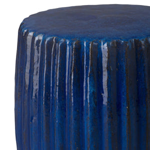 18" Round Pleated Ceramic Garden Stool- Blue