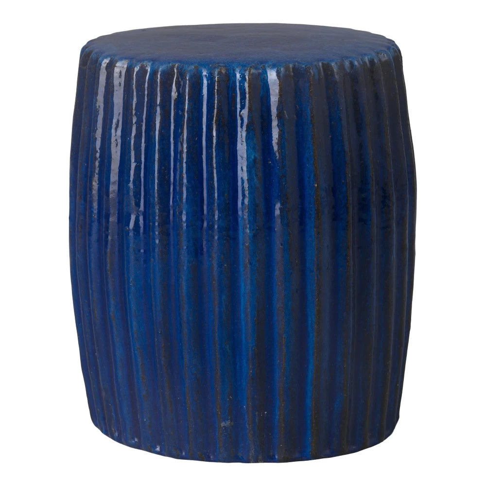 18" Round Pleated Ceramic Garden Stool- Blue