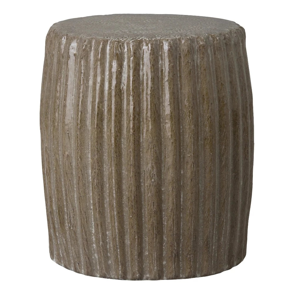 18" Round Pleated Ceramic Garden Stool- Taupe