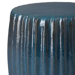 18" Round Pleated Ceramic Garden Stool- Turquoise