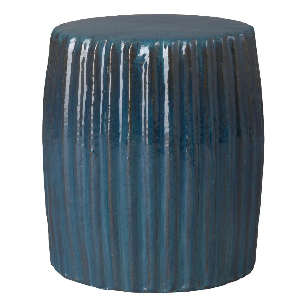 18" Round Pleated Ceramic Garden Stool- Turquoise