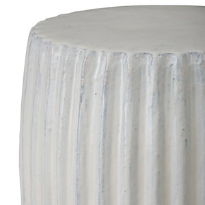 18" Round Pleated Ceramic Garden Stool- White