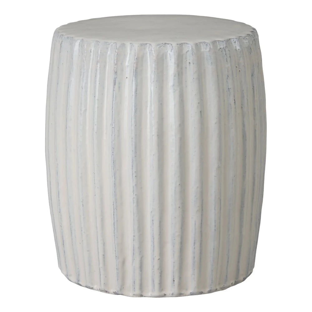 18" Round Pleated Ceramic Garden Stool- White