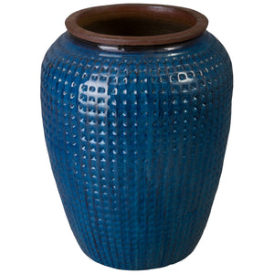 Waffle 32 in. Blue Ceramic Jar