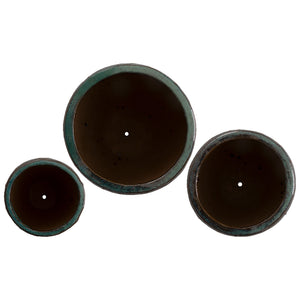 Abstract Breeze Set of 3 Round Ceramic Planters – Teal
