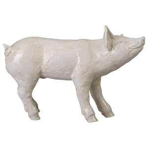 Decorative Ceramic Pig Sculpture – Glossy White Crackle