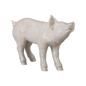 Decorative Ceramic Pig Sculpture – Glossy White Crackle