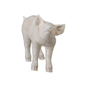 Decorative Ceramic Pig Sculpture – Glossy White Crackle