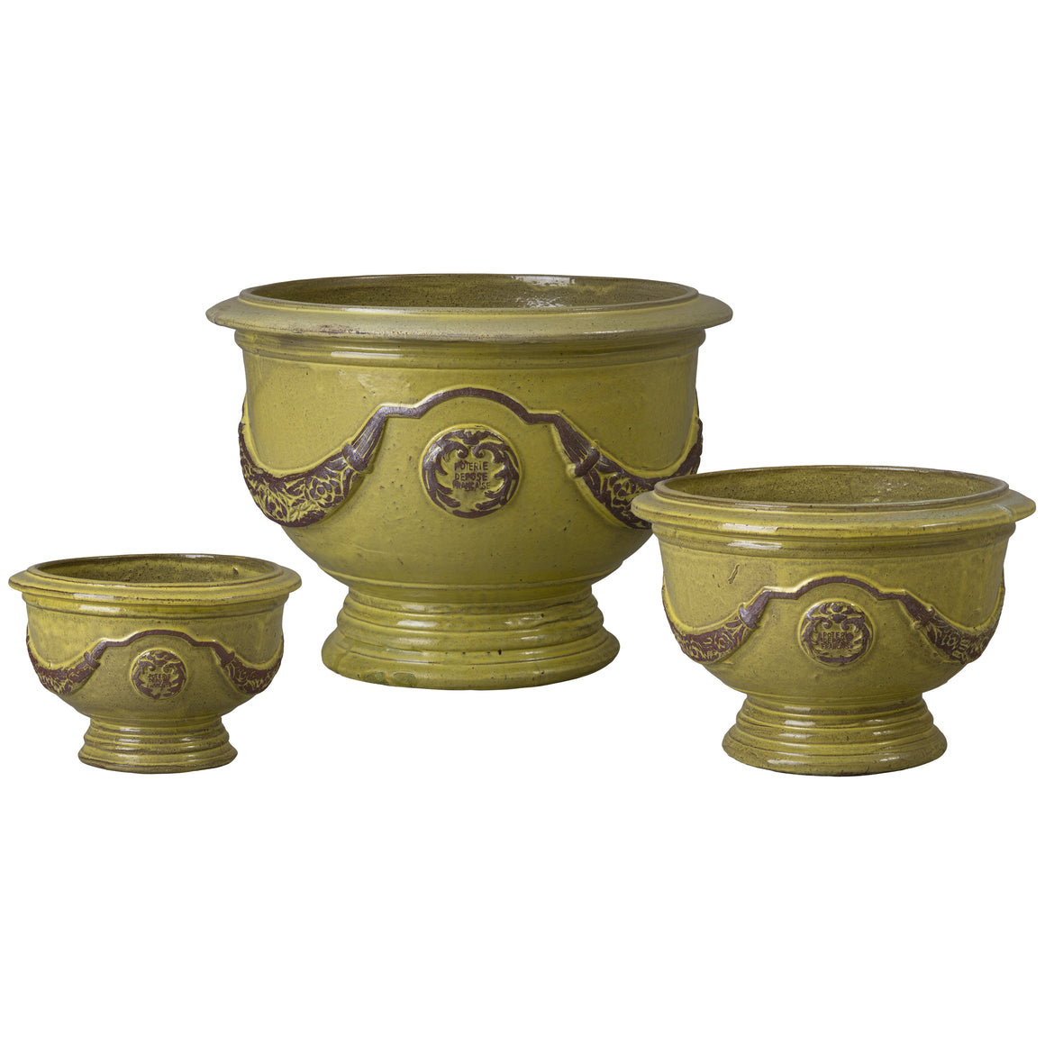 Anduze Set of 3 French Yellow Ceramic Planters