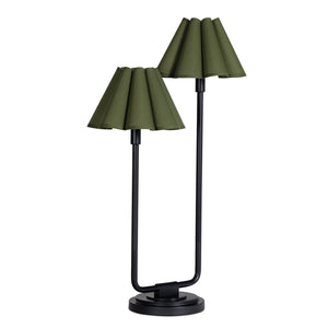 Polly Double Arm Table Lamp (Blackened Brass with Green Shade)