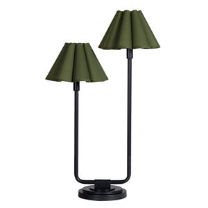 Polly Double Arm Table Lamp (Blackened Brass with Green Shade)