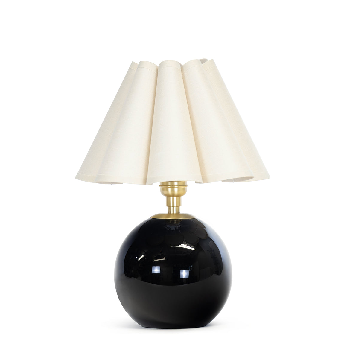 Giorgio Black Glass Mini Lamp (Natural Brass with Oyster Scalloped Shade)
