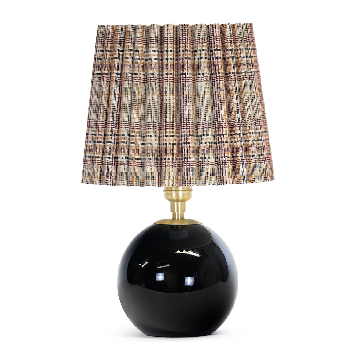 Giorgio Black Glass Mini Lamp (Natural Brass with Plaid Wave Pleat Shade)
