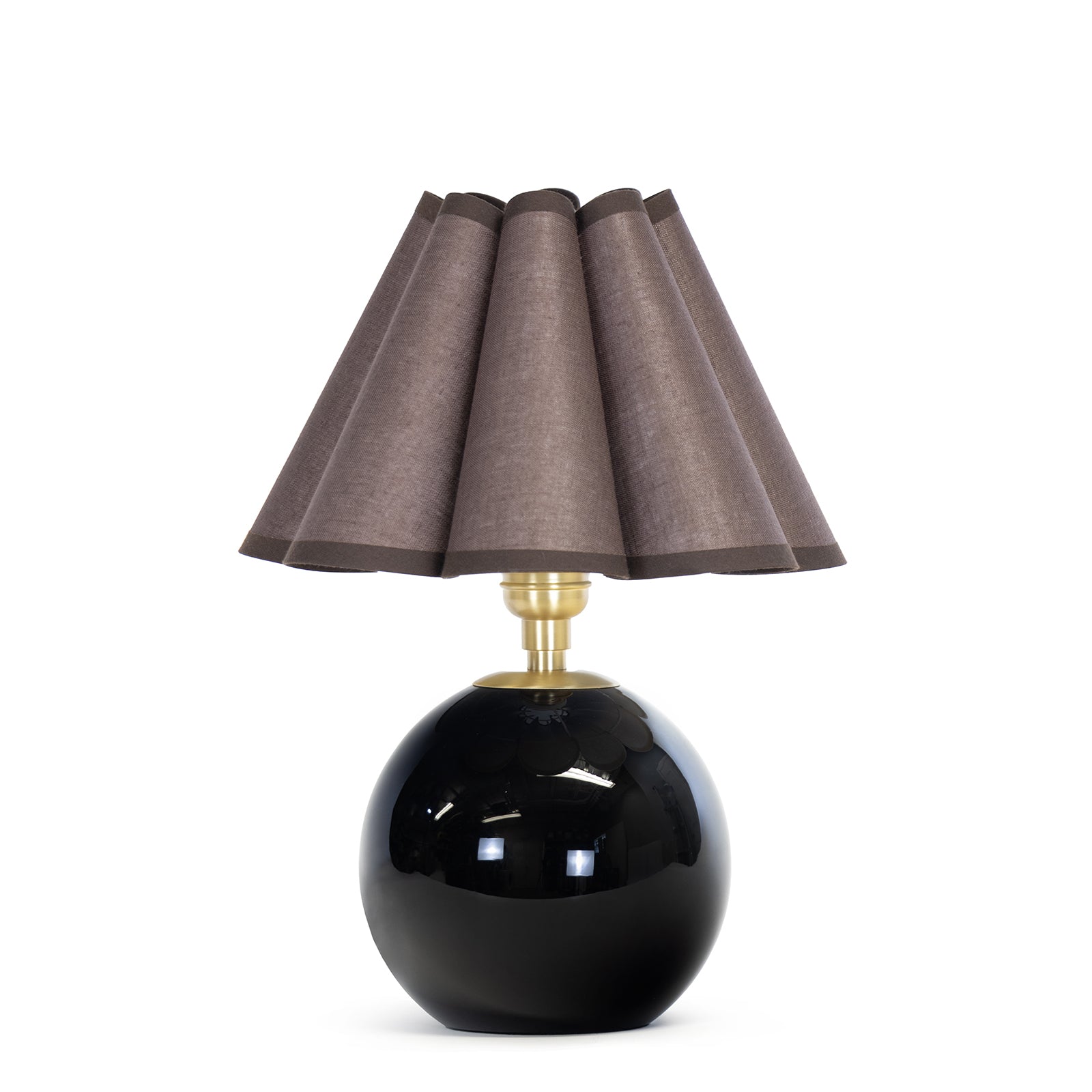 Giorgio Black Glass Mini Lamp (Natural Brass with Umber Scalloped Shade)