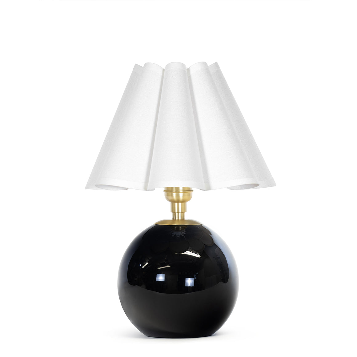 Giorgio Black Glass Mini Lamp (Natural Brass with Linen Scalloped Shade)