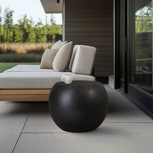 Round Terrazzo Garden Stool - Matte Black