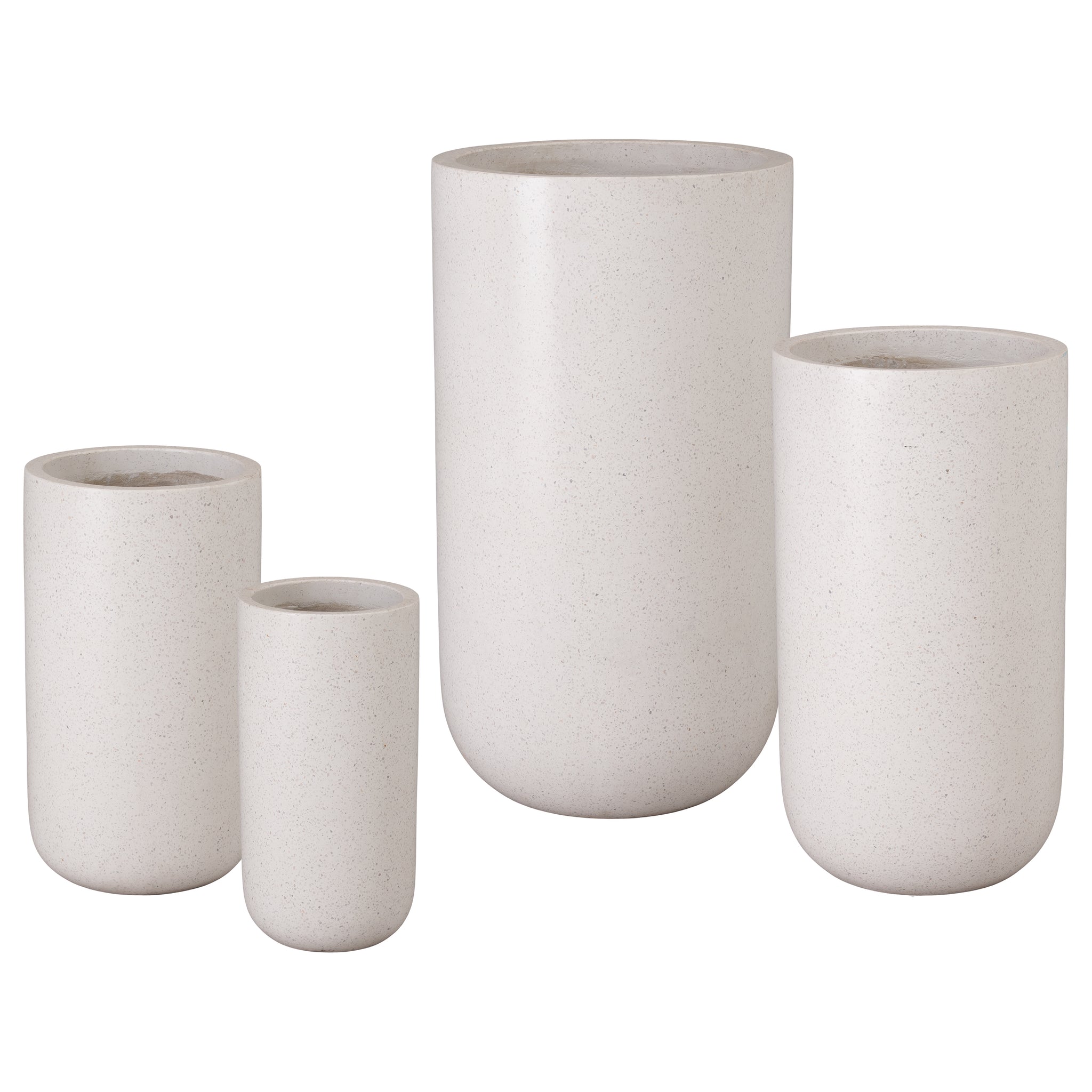 Tall Round Planters S/4, Terrazzo White 19.5, 23.5, 29.5, 35"H